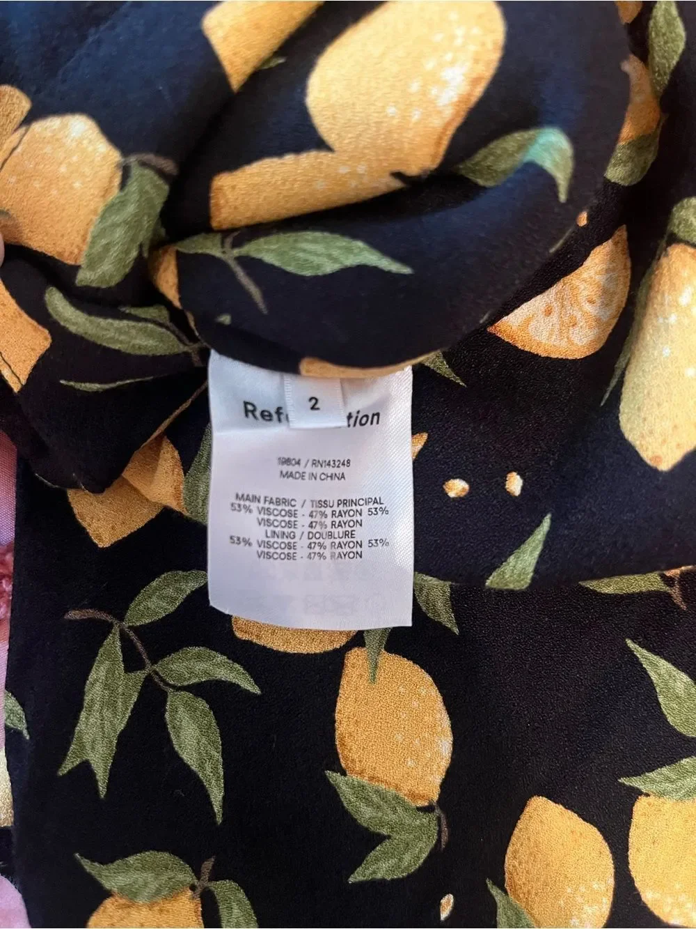 Reformation Lemon Print Smocked Back Top – Size 2